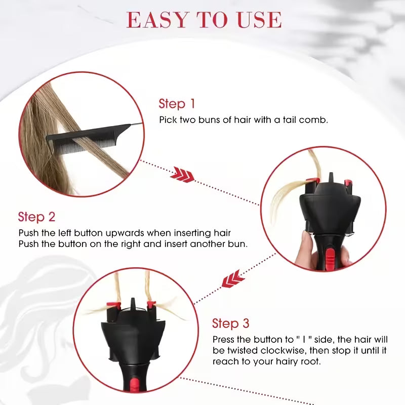 Instructions for using a hair bun maker with step-by-step illustrations and text.