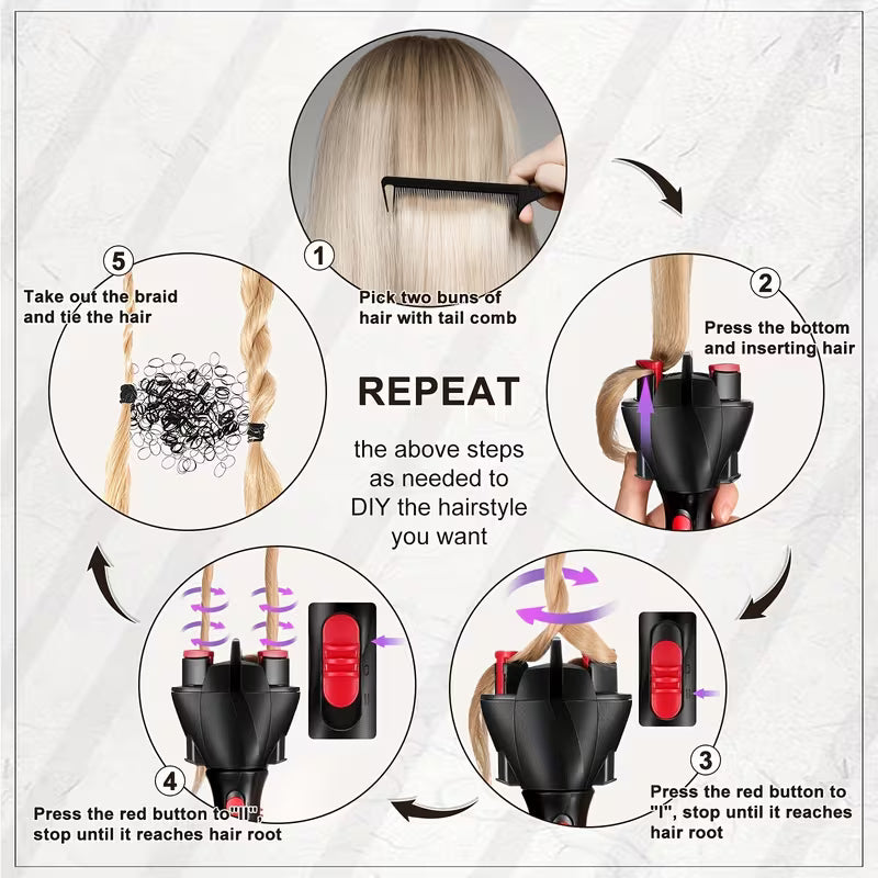 Instructions for using a hair extension tool with step-by-step illustrations.