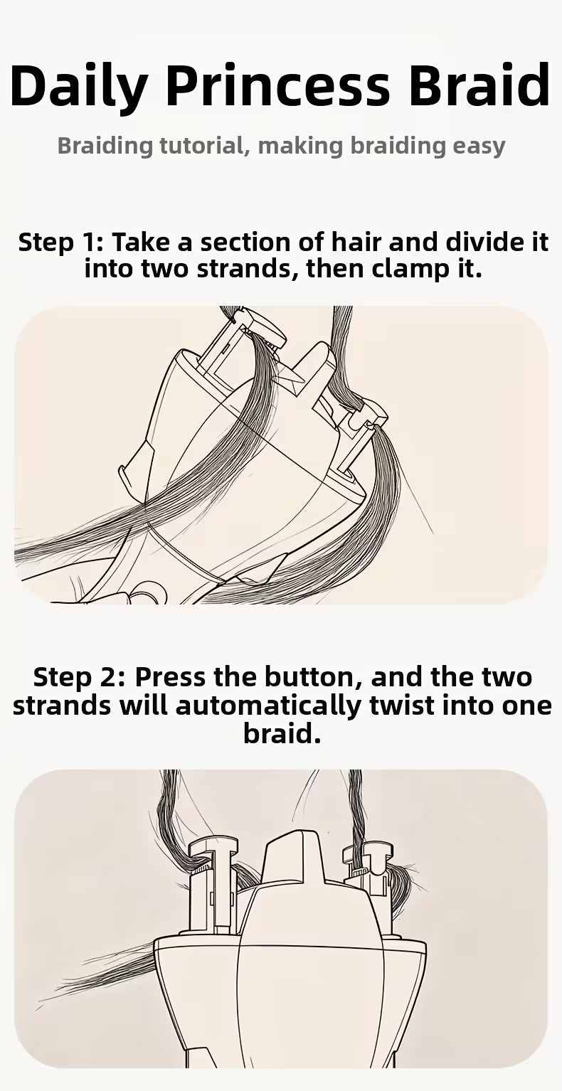 Instructions for a hair braiding tool with text and diagrams.