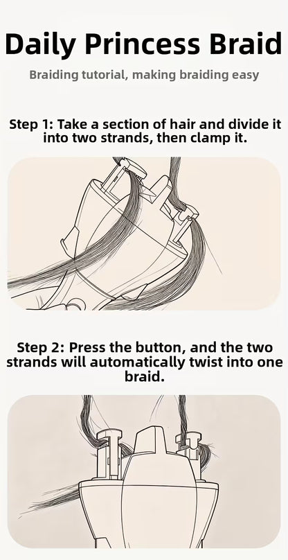 Instructions for a hair braiding tool with text and diagrams.