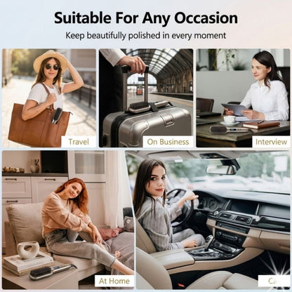 Collage of a woman with a suitcase, at home, and in a car with text 'Suitable For Any Occasion'. sleekpro